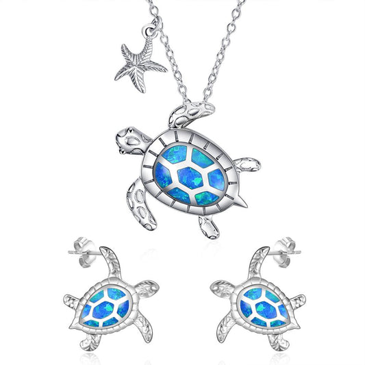 Anchor Essentials Sterling Silver Starfish & Sea Turtle Pendant Necklace
