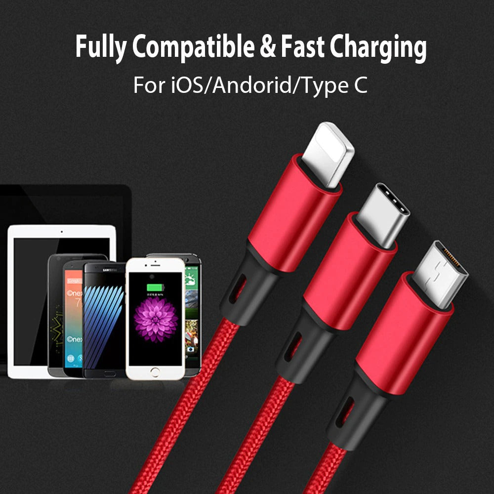 3 in 1 USB Cable For Apple & Android Phones